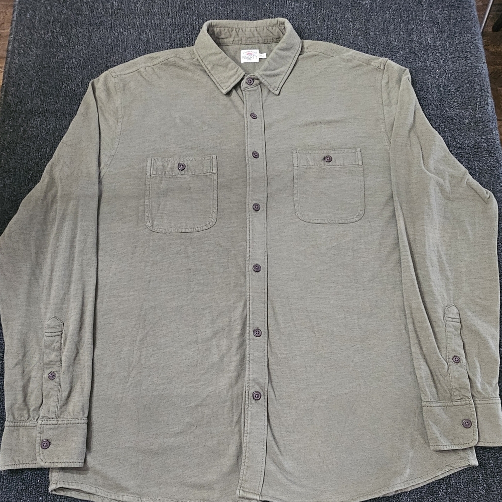 Faherty Brand Knit Seasons Olive 100% Organic Cotton Long Sleeve Shirt Men's 2XL